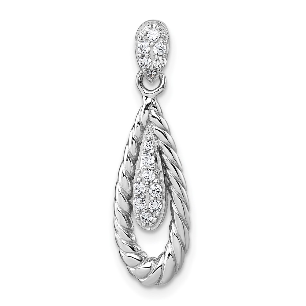 Sterling Silver Rhodium-plated Polished CZ Teardrop Pendant