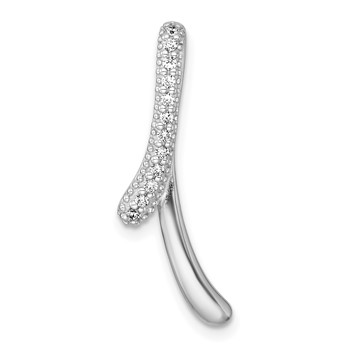 Sterling Silver Rhodium-plated Polished Fancy CZ Ribbon Chain Slide Pendant