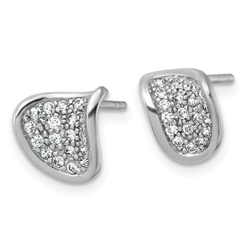Sterling Silver Rhodium-plated Polished Fancy Curved CZ Post Earrings — alternate view
