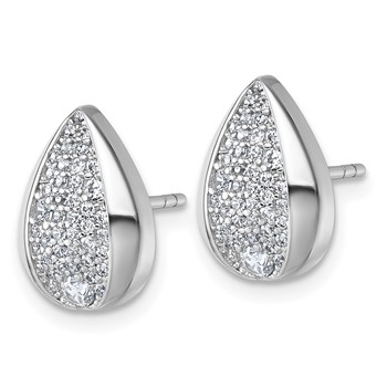 Sterling Silver Rhodium-plated Pave CZ Teardrop Post Earrings — alternate view