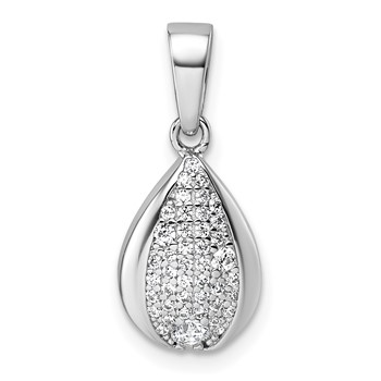 Sterling Silver Rhodium-plated Pave CZ Teardrop Pendant