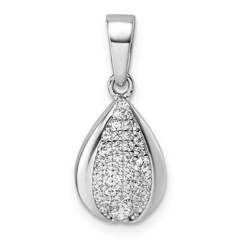 Sterling Silver Rhodium-plated CZ Teardrop Pendant