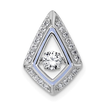 Sterling Silver Rhodium-plated Vibrant Moving CZ with Light Purple Enamel Kite-shape Chain Slide Pendant