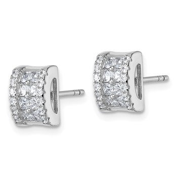 Sterling Silver Rhodium-plated Pave CZ Rectangle Post Earrings — alternate view