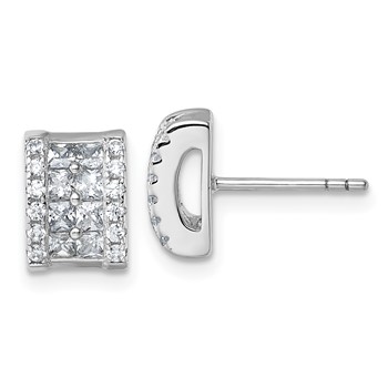 Sterling Silver Rhodium-plated Pave CZ Rectangle Post Earrings