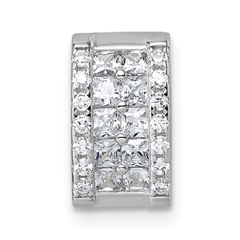 Sterling Silver Rhodium-plated Pave CZ Rectangle Chain Slide Pendant