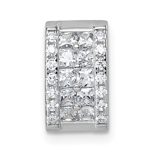 Sterling Silver Rhodium-plated CZ Rectangle Chain Slide Pendant