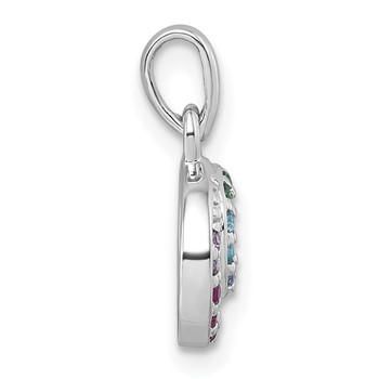 Sterling Silver Rhodium-plated Polished Rainbow CZ Double Circle Pendant — alternate view
