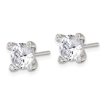Sterling Silver Polished CZ with 4 CZ Prongs Post Earrings — alternate view