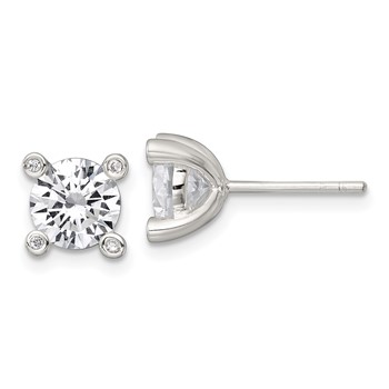 Sterling Silver Polished CZ with 4 CZ Prongs Post Earrings