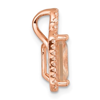 Sterling Silver Rose-tone Polished Pink Glass Stone and CZ Halo Chain Slide Pendant — alternate view