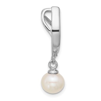 Sterling Silver Rhodium-plated Polished CZ and 6-7mm Freshwater Cultured Pearl Dangle Chain Slide Pendant — alternate view
