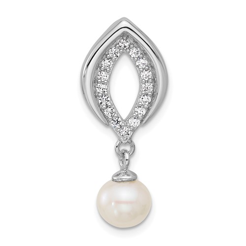 Sterling Silver Rhodium-plated CZ FWC Pearl Dangle Pendant