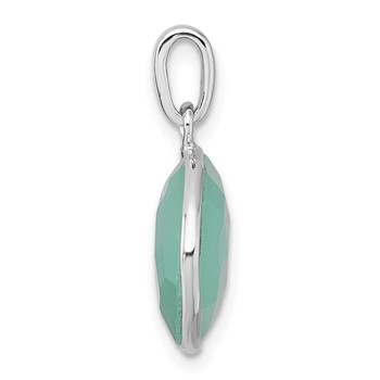 Sterling Silver Rhodium-plated Polished Round Checker-cut Green Chalcedony Pendant — alternate view