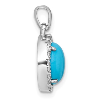 Sterling Silver Rhodium-plated Polished CZ Halo and Reconstituted Turquoise Cabochon Circle Pendant — alternate view