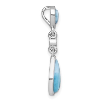 Sterling Silver Rhodium-plated Polished Pear Larimar Cabochon and CZ Teardrop Chain Slide Pendant — alternate view