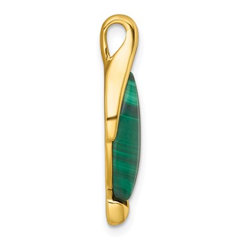 Sterling Silver Gold-Tone Polished Fancy Marquise Malachite Cabochon Chain Slide Pendant — alternate view