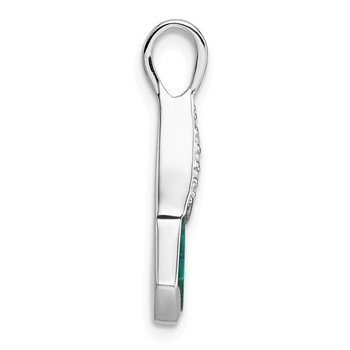 Sterling Silver Rhodium-plated Polished White CZ And Malachite Fan Pendant — alternate view