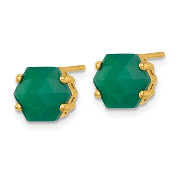 Sterling Silver Gold-tone Polished Hexagon Green Chalcedony Post Earrings — alternate view