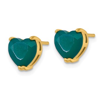 Sterling Silver Gold-tone Polished Green Chalcedony Heart Post Earrings — alternate view