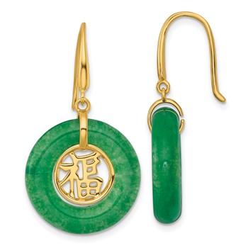 Sterling Silver Gold-tone Polished Good Luck Green Chalcedony Circle Dangle Shepherd Hook Earrings
