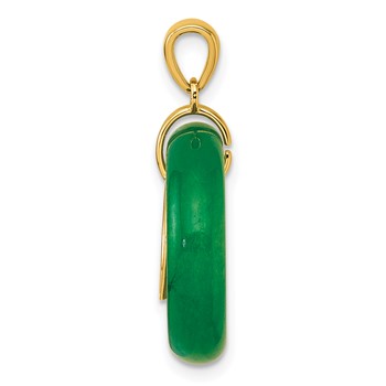 Sterling Silver Gold-tone Polished Good Luck Dangle Green Chalcedony Circle Pendant — alternate view