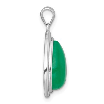 Sterling Silver Rhodium-plated Polished Pear-Shaped Dyed Jade Quartz Cabochon Pendant — alternate view