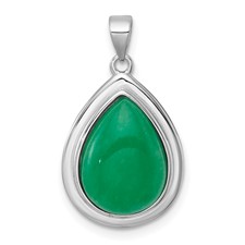 Image of Sterling Silver Rhodium-plated Polished Pear-Shaped Dyed Jade Quartz Cabochon Pendant