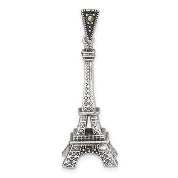 Sterling Silver Antiqued Marcasite 3-D Eiffel Tower Pendant