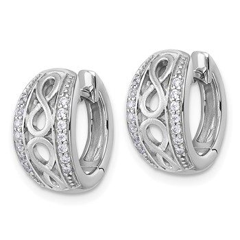 Sterling Silver Rhodium-plated Polished and Satin CZ Infinity Round Hinged Hoop Earrings — alternate view