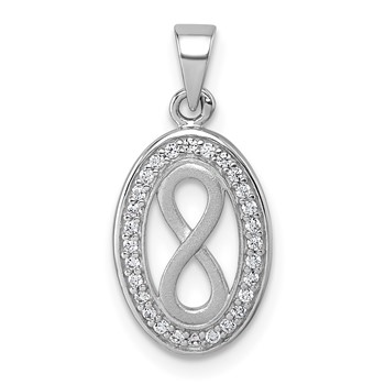 Sterling Silver Rhodium-plated Polished and Satin CZ Infinity Oval Pendant