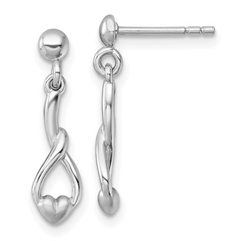 Sterling Silver Rhodium-plated Polished and Brushed Fancy Teardrop Heart Dangle Post Earrings