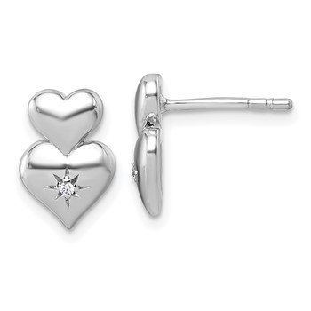 Sterling Silver Rhodium-plated Polished White CZ Double Heart Post Earrings