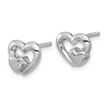 Sterling Silver Rhodium-plated Polished Heart Inside Heart Post Earrings — alternate view