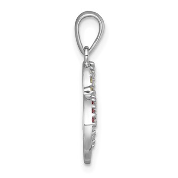 Sterling Silver Rhodium-plated Polished Rainbow Nano Crystals Double Heart Pendant — alternate view