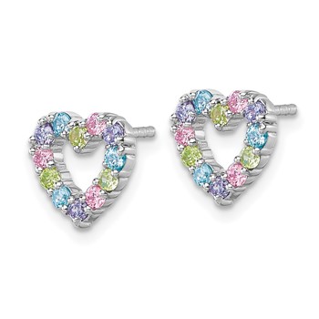 "Sterling Silver Rhodium-plated Polished Pastel Blue, Pink, Green and Purple CZ Heart Post Earrings" — alternate view