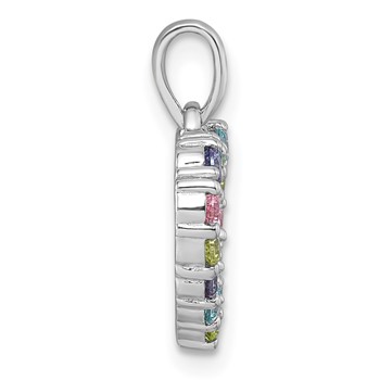 "Sterling Silver Rhodium-plated Polished Pastel Blue, Pink, Green and Purple CZ Heart Pendant" — alternate view