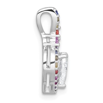 Sterling Silver Rhodium-plated Polished Multi-color Rainbow CZ Heart Halo Chain Slide Pendant — alternate view