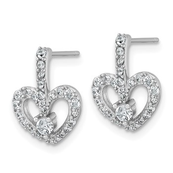 Sterling Silver Rhodium-plated Polished CZ Open Heart Post Earrings — alternate view