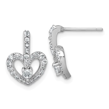 Sterling Silver Rhodium-plated Polished CZ Open Heart Post Earrings