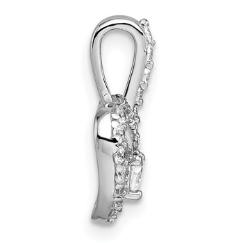 Sterling Silver Rhodium-plated Polished CZ Open Heart Pendant — alternate view