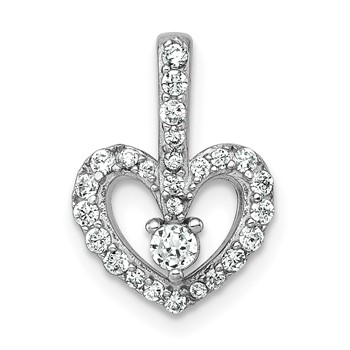 Sterling Silver Rhodium-plated Polished CZ Open Heart Pendant