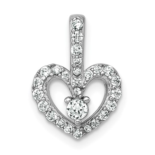 Sterling Silver Rhodium-plated Polished CZ Heart Pendant