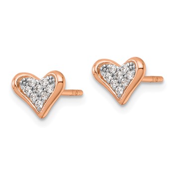 Sterling Silver Rhodium-plated and Rose Gold-plated CZ Heart Post Earrings — alternate view