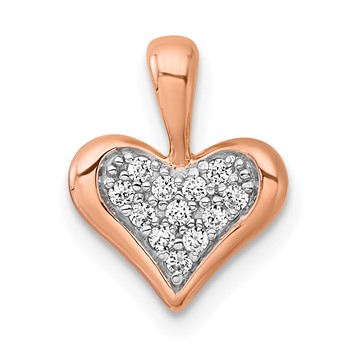 Sterling Silver Rhodium-plated and Rose Gold-plated CZ Heart Pendant