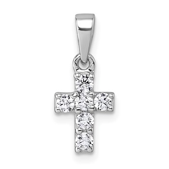 Sterling Silver Rhodium-plated Polished White CZ Cross Pendant