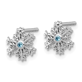 Sterling Silver Rhodium-plated Polished Blue CZ Snowflake Post Earrings — alternate view