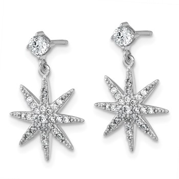 Sterling Silver Rhodium-plated Polished CZ Star Post Dangle Earrings — alternate view
