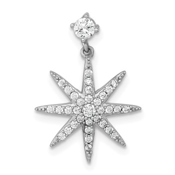 Sterling Silver Rhodium-plated Polished CZ Star Chain Slide Pendant