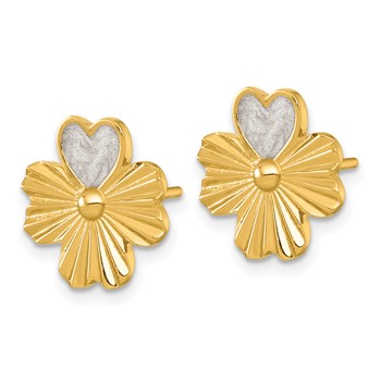 Sterling Silver Gold-tone Polished with White Enamel Lucky 4-Leaf Clover Post Earrings — alternate view